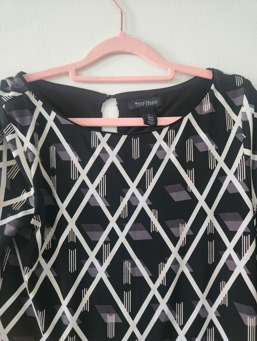 White House Black Market Black & White Geometric Shift Dress - Picture 2 of 5